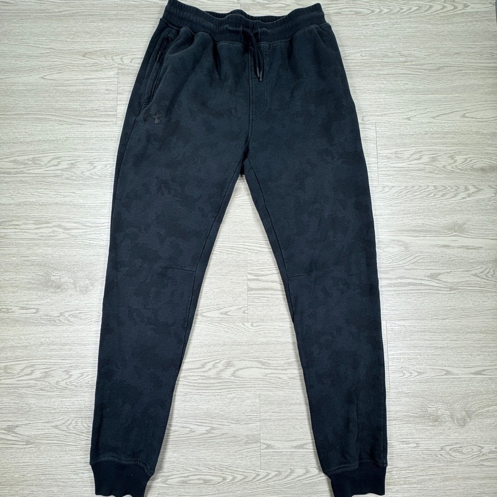 Under Armour Mens Joggers ColdGear Camo Black Large Sweatpants Zip Pockets